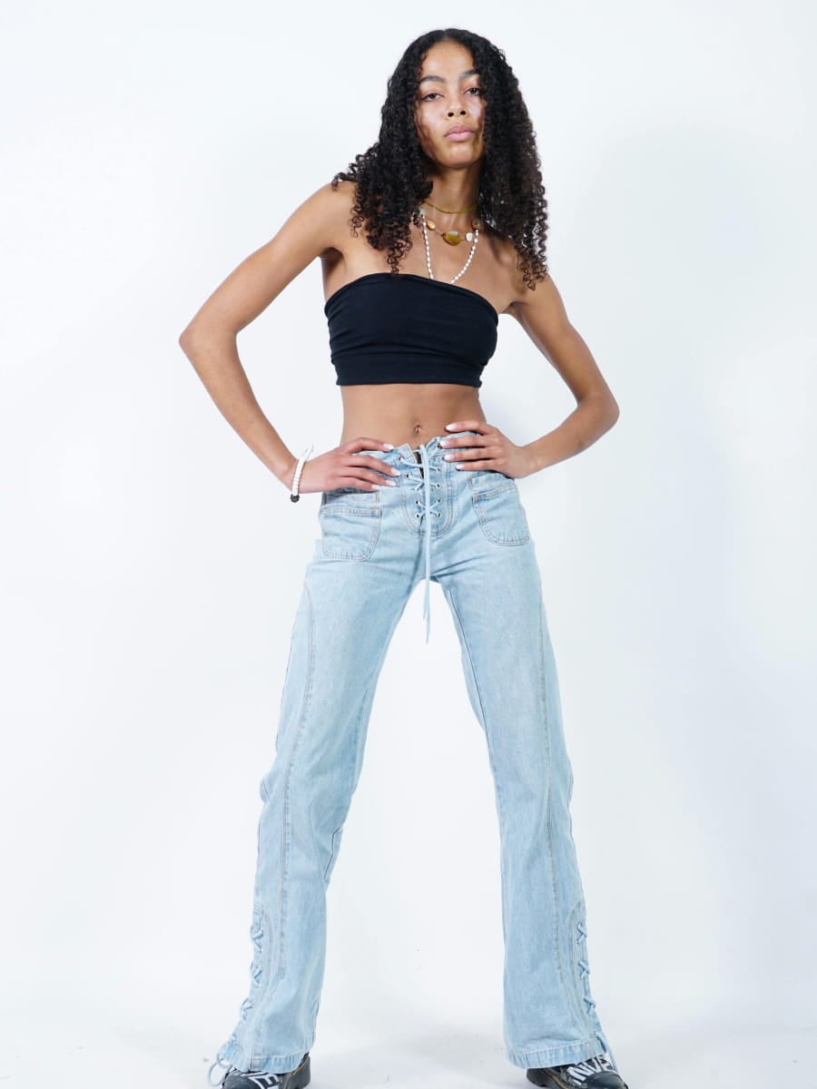 Lace-up straight-leg jeans